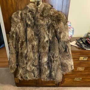 Silver tip raccoon coat